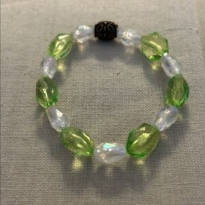 Green and White Beaded Stretch Bracelet